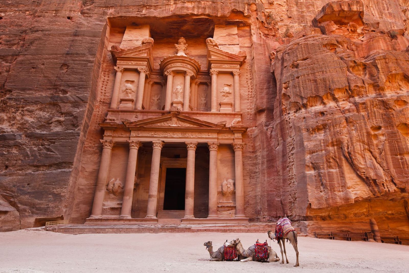Le Khazneh de Petra et des dromadaires